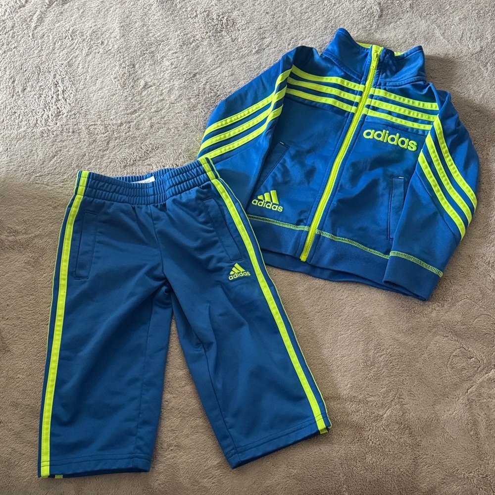 adidas Blue Track Jacket and Pants with Neon Green Accents